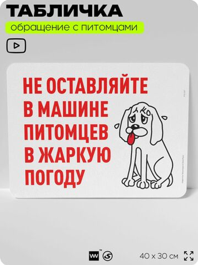 Табличка "Не оставляйте в машине питомцев в жару" на дверь и забор, для двора, дома, подъезда, 40х30 см, Silver Plane x Айдентика Технолоджи
