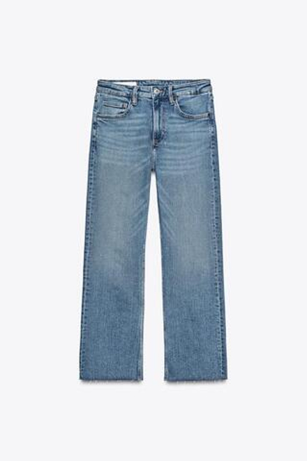 ZARA ДЖИНСЫ TRF CROPPED FLARE С ВЫСОКОЙ ПОСАДКОЙ, СИНИЙ