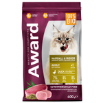 Сухой корм AWARD Hairball & Indoor для взрослых кошек для выведения шерсти с уткой и индейкой с добавлением зеленой чечевицы и Юкки Шидигера 400г