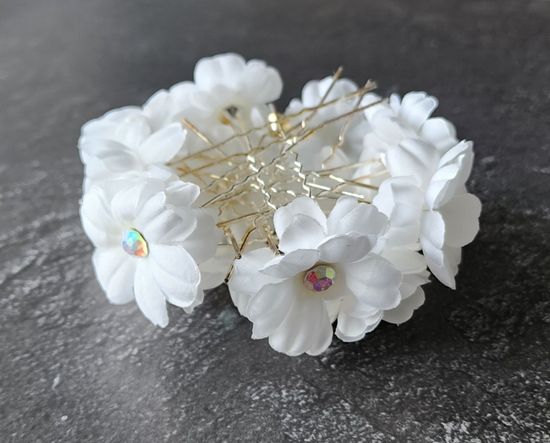 Набор шпилек "Розы" органза, 10 шт, белый