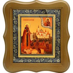 Иосиф Волоцкий пред Богородицей. Икона на холсте.