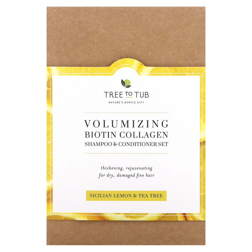 Tree To Tub, набор, шампунь и кондиционер, для объема, биотин и коллаген, сицилийский лимон и чайное дерево, набор из 2 предметов, по 250 мл (8,5 жидк. унции)