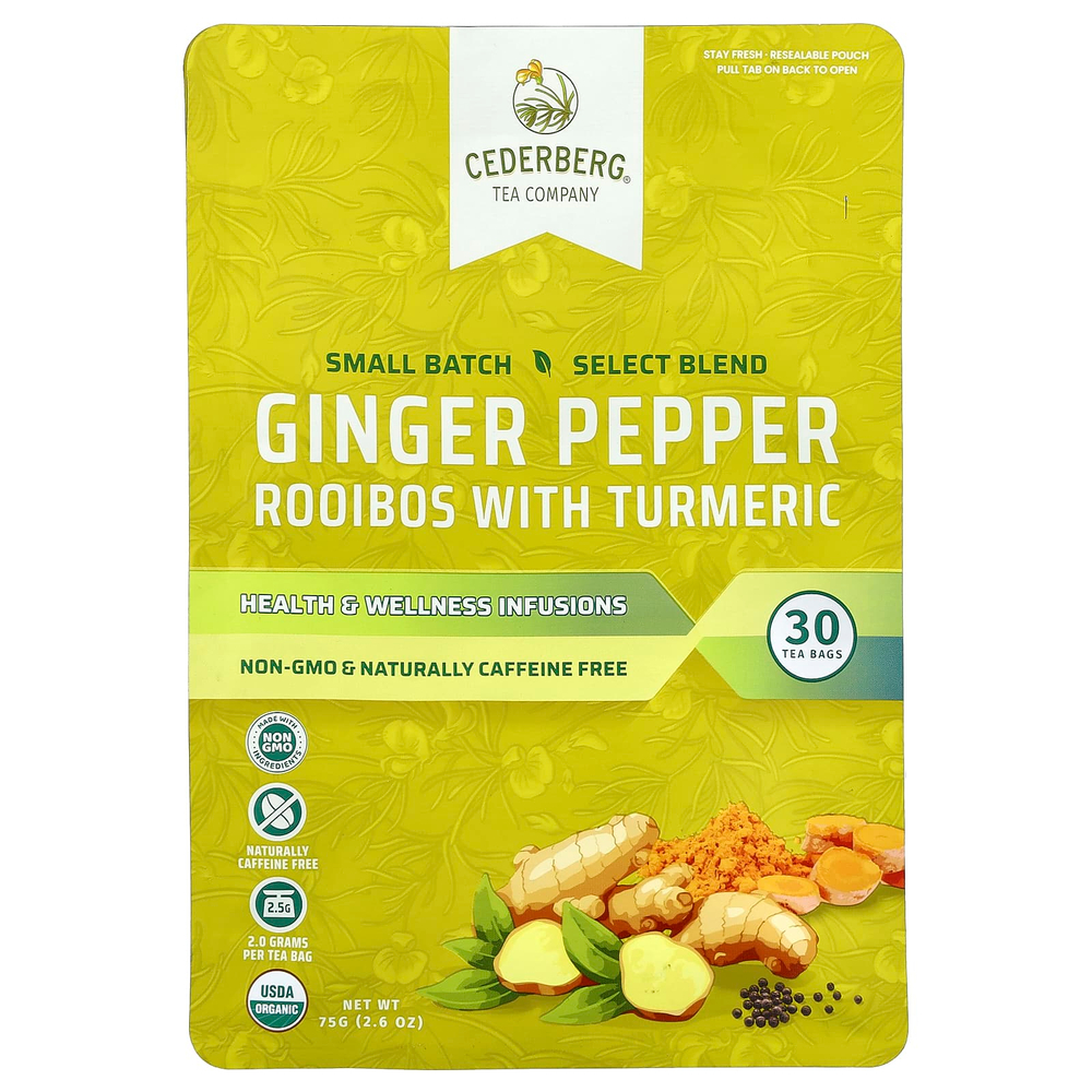 Cederberg Tea Co, ройбуш с имбирем, перцем и куркумой, без кофеина, 75 г (2,6 унции)