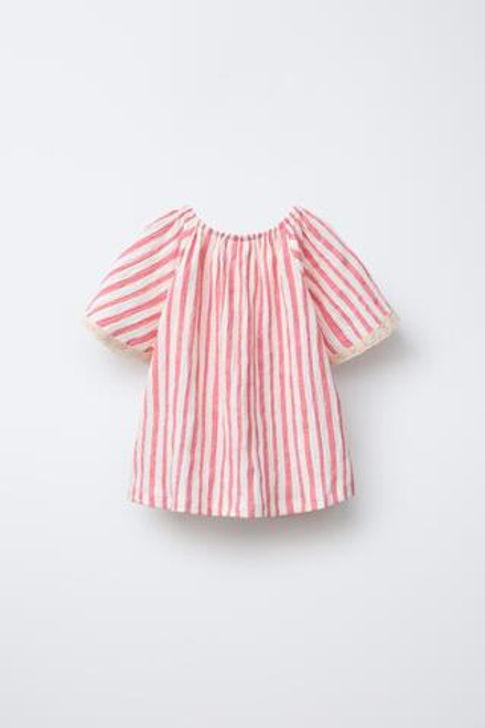 ZARA БЛУЗА С КРУЖЕВОМ, РОЗОВЫЙ