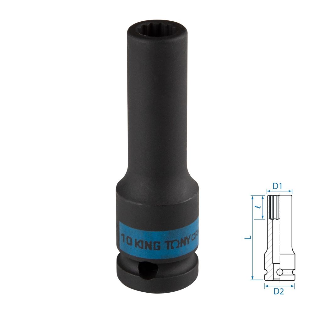 KING TONY (443010M) Головка торцевая ударная глубокая двенадцатигранная 1/2", 10 мм