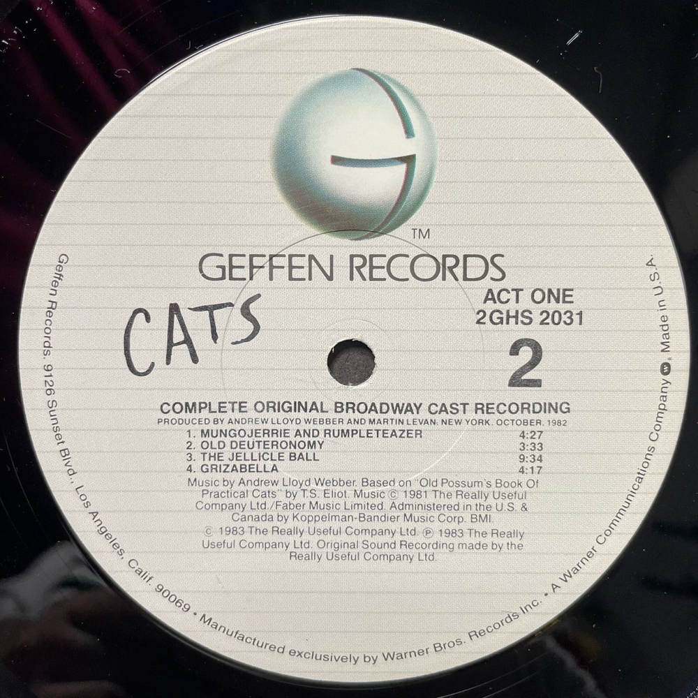 Винтажная виниловая пластинка LP Мюзикл Кошки Andrew Lloyd Webber Cats Complete Original Broadway Cast Recording (USA 1983)