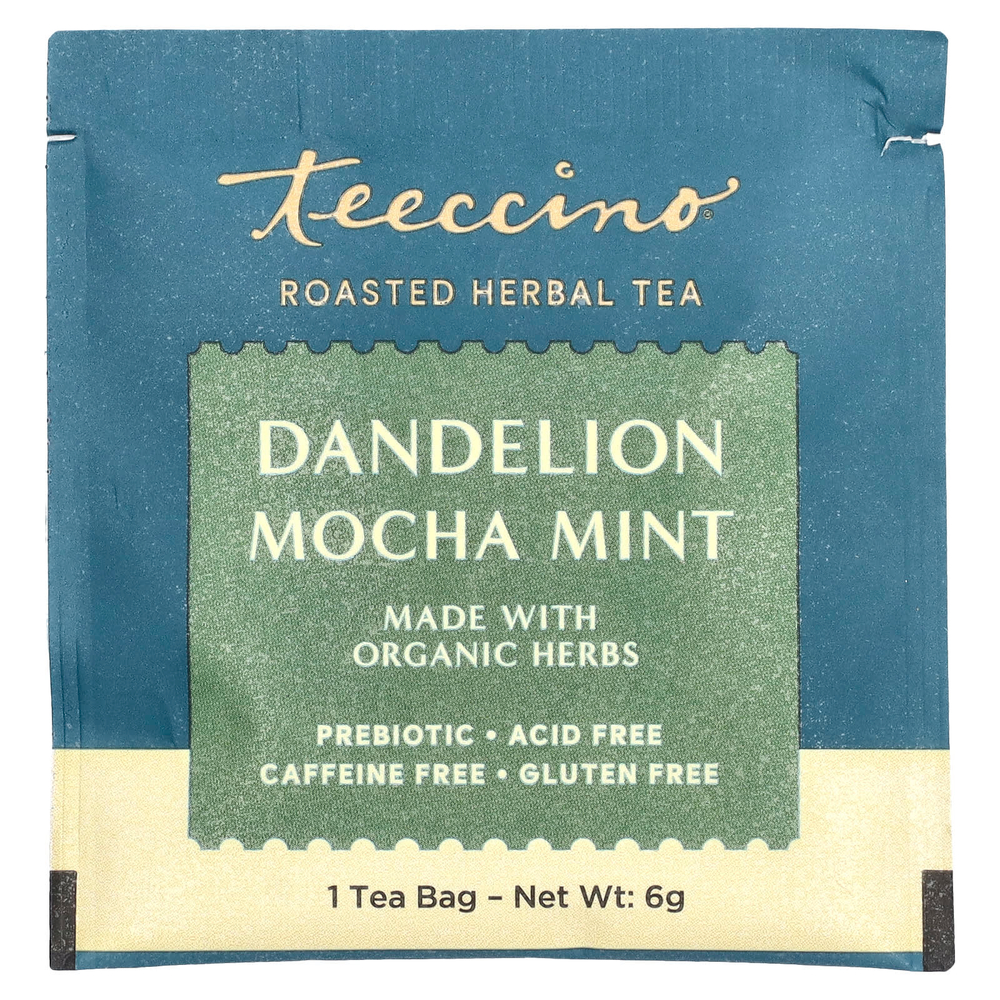 Teeccino, Жареный травяной чай, одуванчик, мокко и мята, без кофеина, 25 чайных пакетиков, 150 г (5,3 унции)