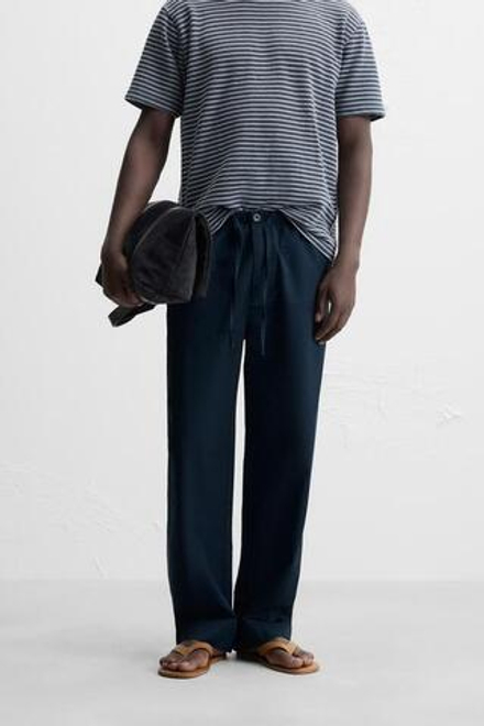 ZARA БРЮКИ ПРЯМОГО СИЛУЭТА RELAXED FIT, МОРСКОЙ СИНИЙ