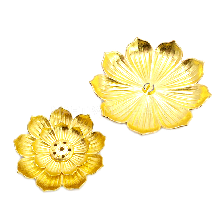 Подставка под благовония цветущий Лотос большой цвет золотистый, металл силумин 8 см