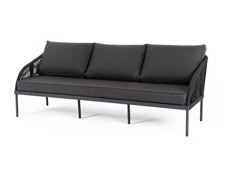 "Канны" диван 3-местный плетеный из роупа, каркас алюминий темно-серый (RAL7024) шагрень, роуп темно-серый круглый, ткань Savana Grafit