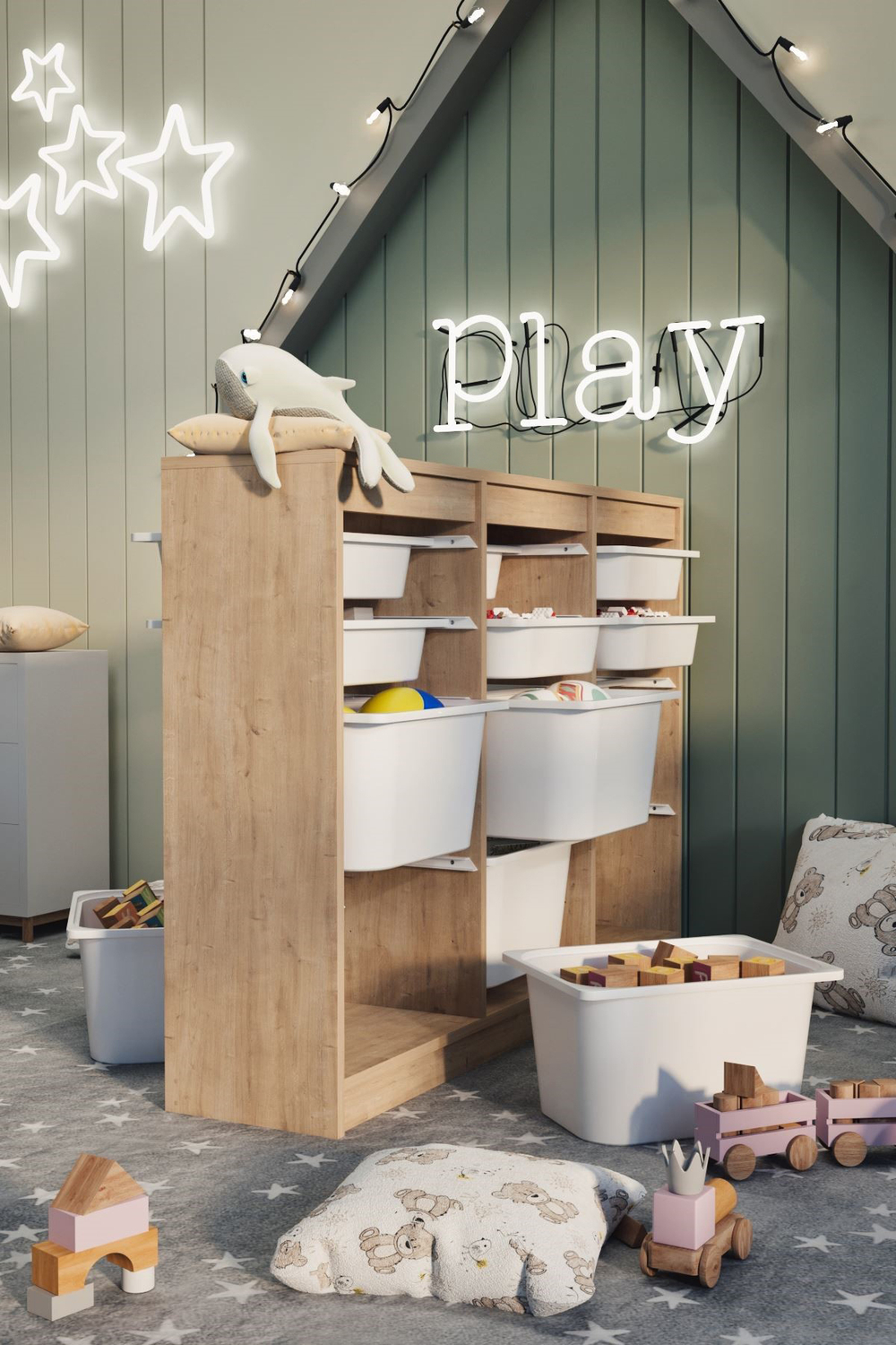 Стеллаж LARA с 12 выдвижными ящиками - сосна