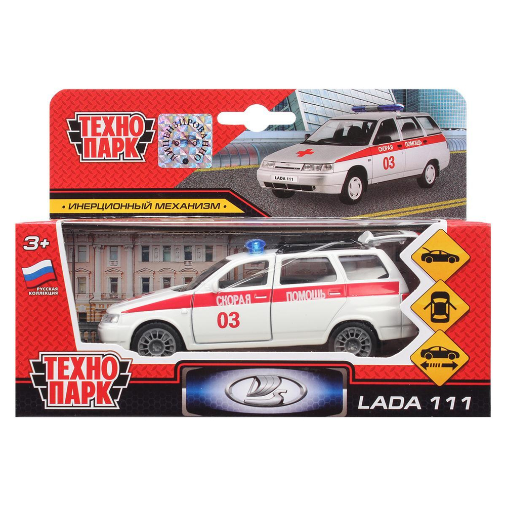 Модель ин. мет. "Lada 111. Скорая" 12см, открыв. двери и багажник, в коробка SB-16-67-A-WB (Технопарк)