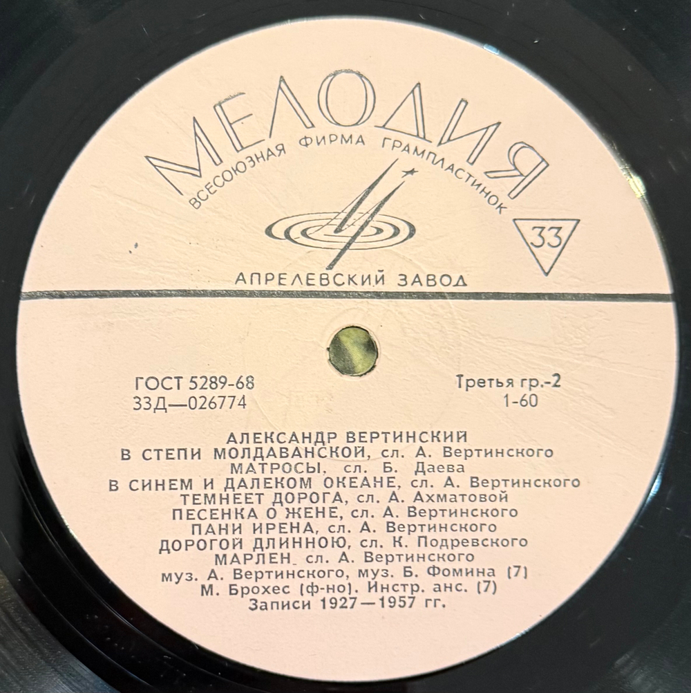 Виниловая пластинка Александр Вертинский – Александр Вертинский LP Мелодия