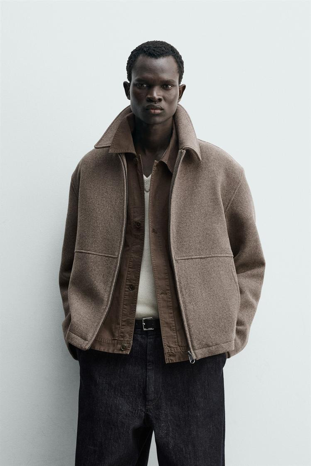 ZARA КУРТКА-БОМБЕР ИЗ ТКАНИ «ЁЛОЧКА» НА МОЛНИИ, ПЕСОЧНЫЙ