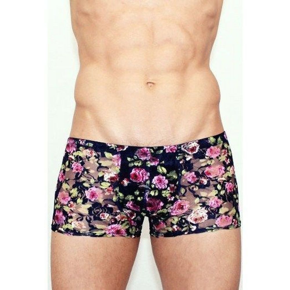 Мужские трусы боксеры темно-синие  с розами Romeo Rossi Rose Boxer RR00225