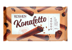ВАФЕЛЬНЫЕ ТРУБОЧКИ ROSHEN KONAFETTO С КРЕМ-КАКАО 140ГР