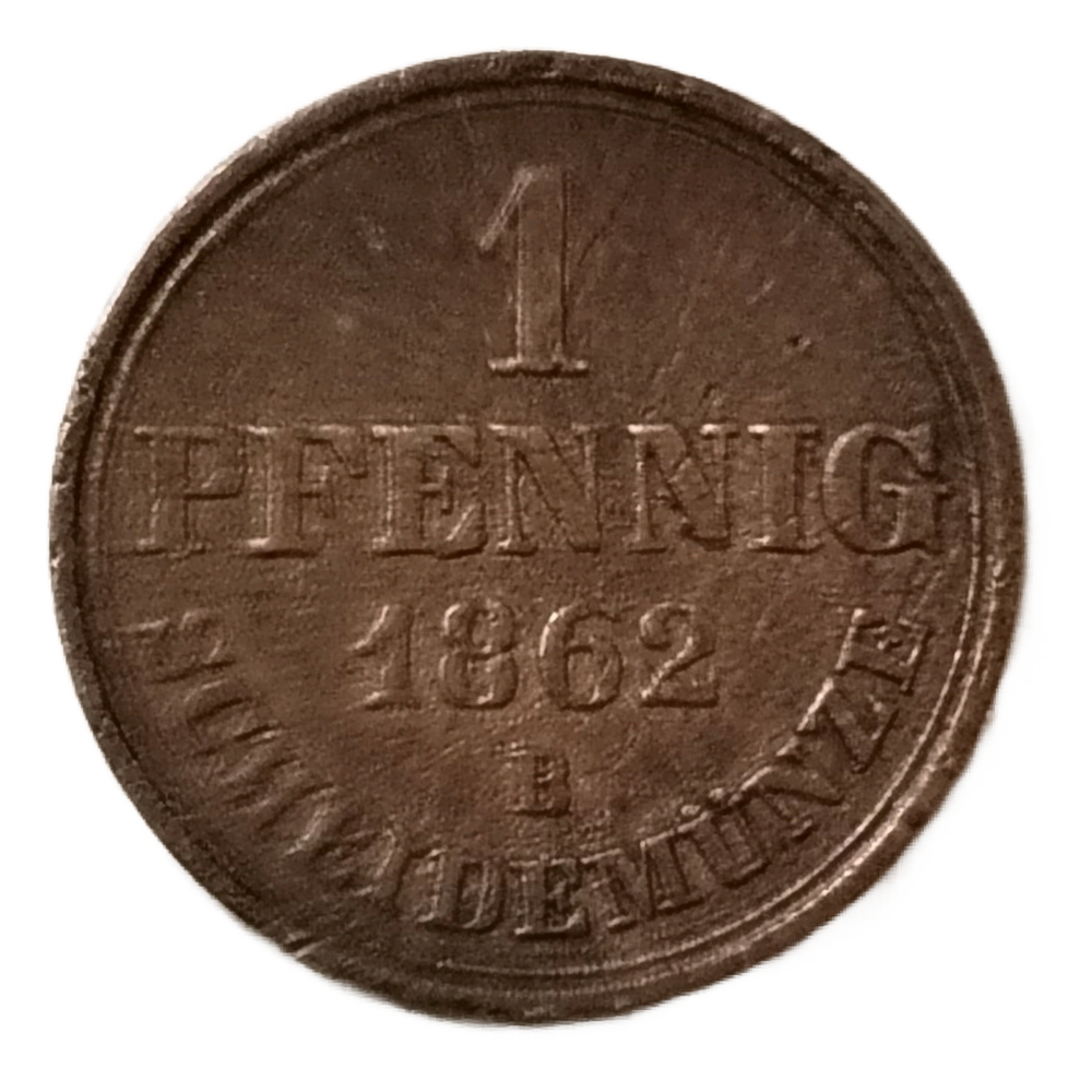 Монета Германии (Королевство Ганновер) 1 пфенниг 1862 год
