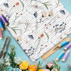 Ткань мембрана акварельные цветы на белом фоне в полоску