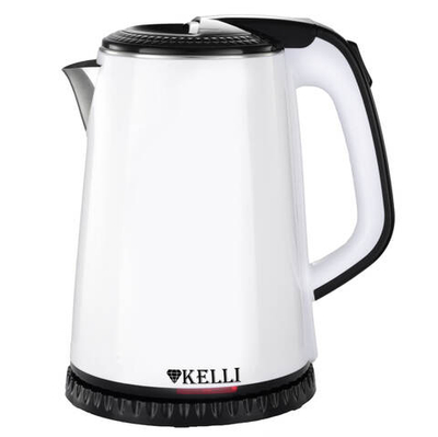 Чайник электрический 2,0 л KELLI KL-1409W двойной корпус пластиковый + нержавеющая сталь, двойная стенка, свет. индикатор, мощность 2200 Вт