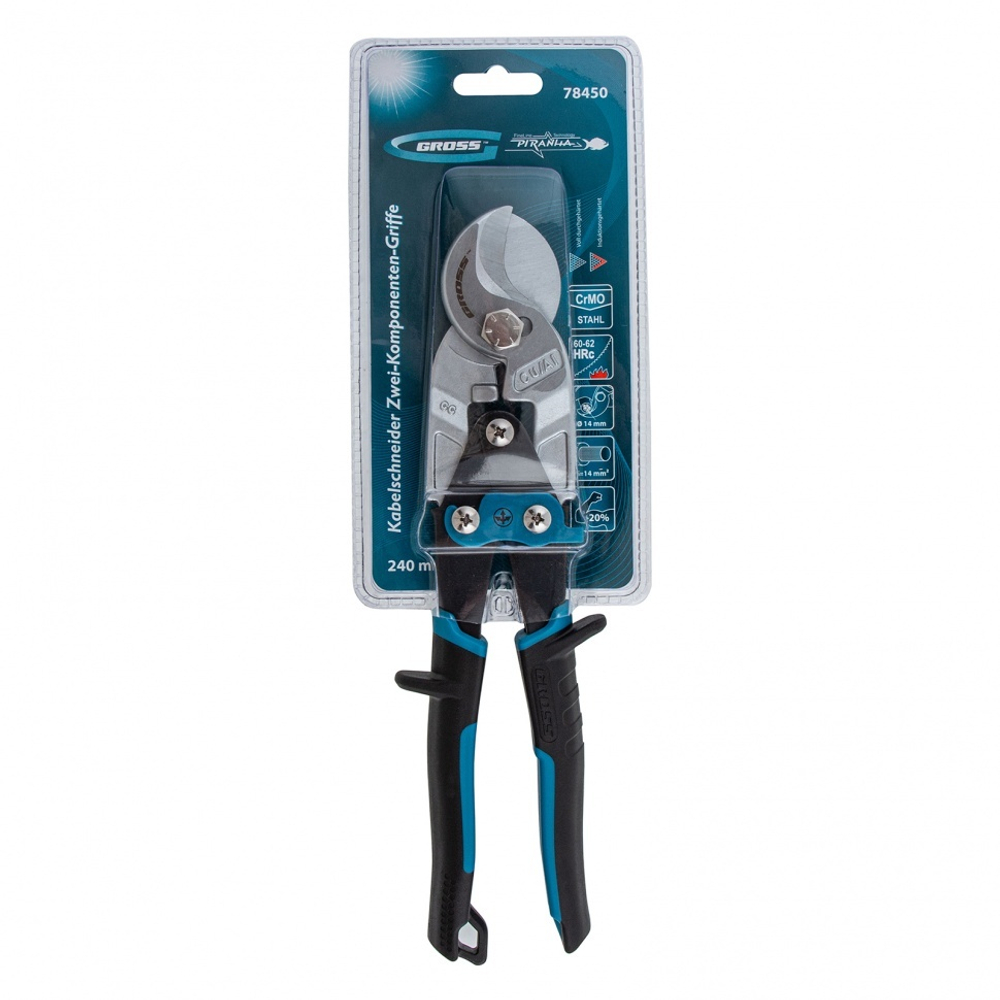 Кабелерез "Piranha", 240 мм, двухкомпонентные рукоятки, D кабеля до 14 мм, сечение 14 мм2 Gross