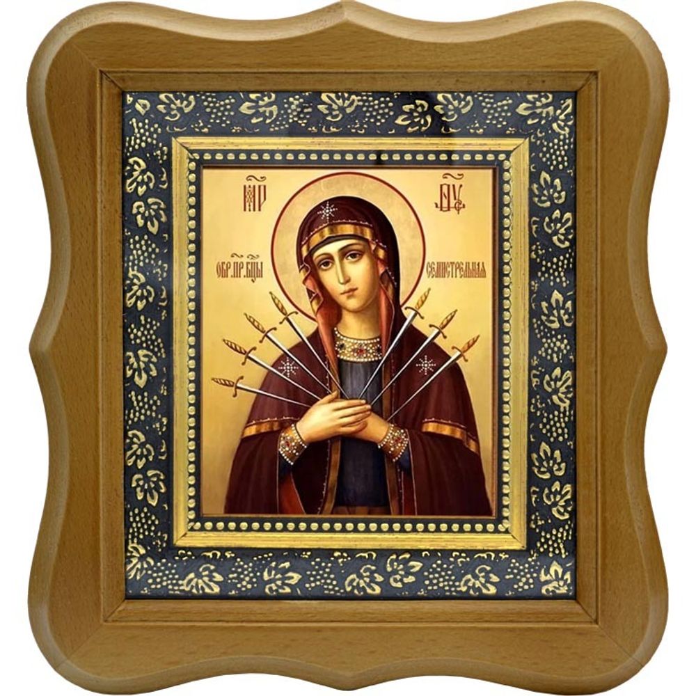 Семистрельная икона Божьей Матери на холсте.