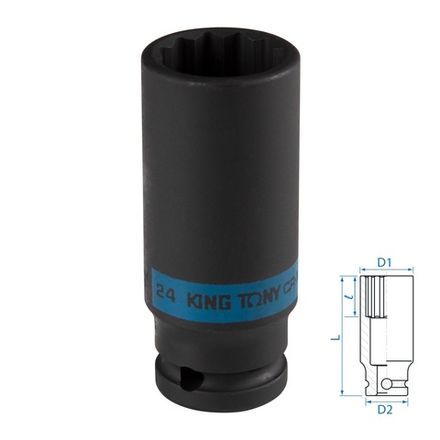 Цена на KING TONY (443023M) Головка торцевая ударная глубокая двенадцатигранная 1/2", 23 мм