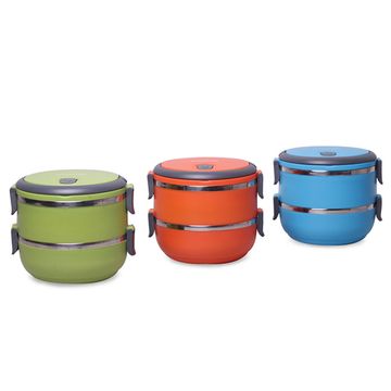 Ланч бокс двойной 1400 мл. круглый Kamille КМ-2106 (пластик, нержавеющая сталь)