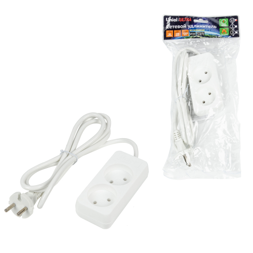 S-CU2-1,5 WHITE Удлинитель серии Ultra, шнур 1,5м., 2 гнезда, 10A, б/з. Белый. TM Uniel