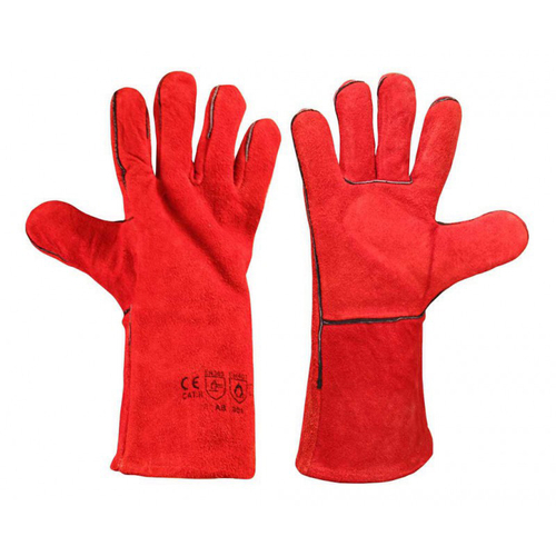 Краги спилковые "Красные" ЗИМА (12шт/уп)