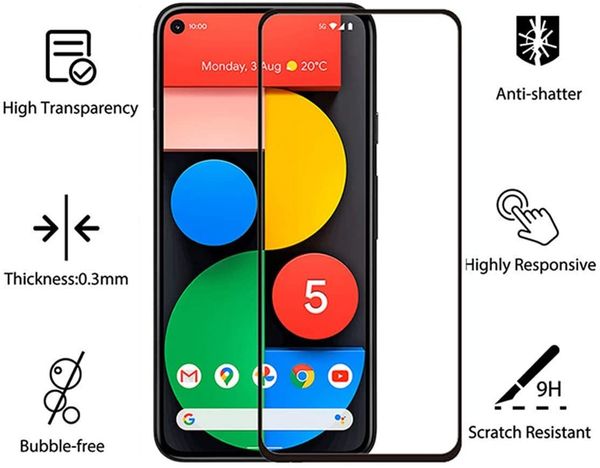 Защитное стекло 5d для Google Pixel 5 (Full Glue полная проклейка, черная рамка)