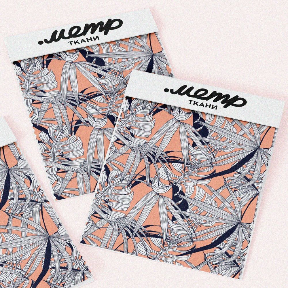 Ткань лен листья монстеры белые