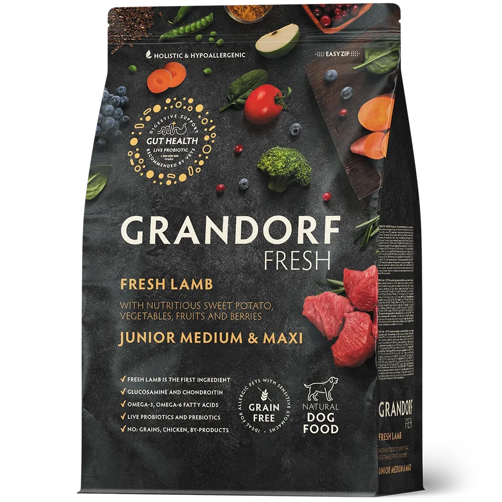 Grandorf Fresh, Fresh Lamb, Junior Medium & Maxi для юниоров (Свежее мясо ягненка с бататом)