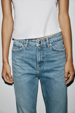 ZARA ДЖИНСЫ TRF ПРЯМОГО КРОЯ С ВЫСОКОЙ ПОСАДКОЙ, СИНИЙ