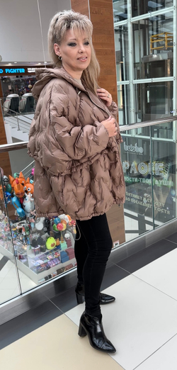 Стеганная куртка-пуховик с кулисками на большой размер