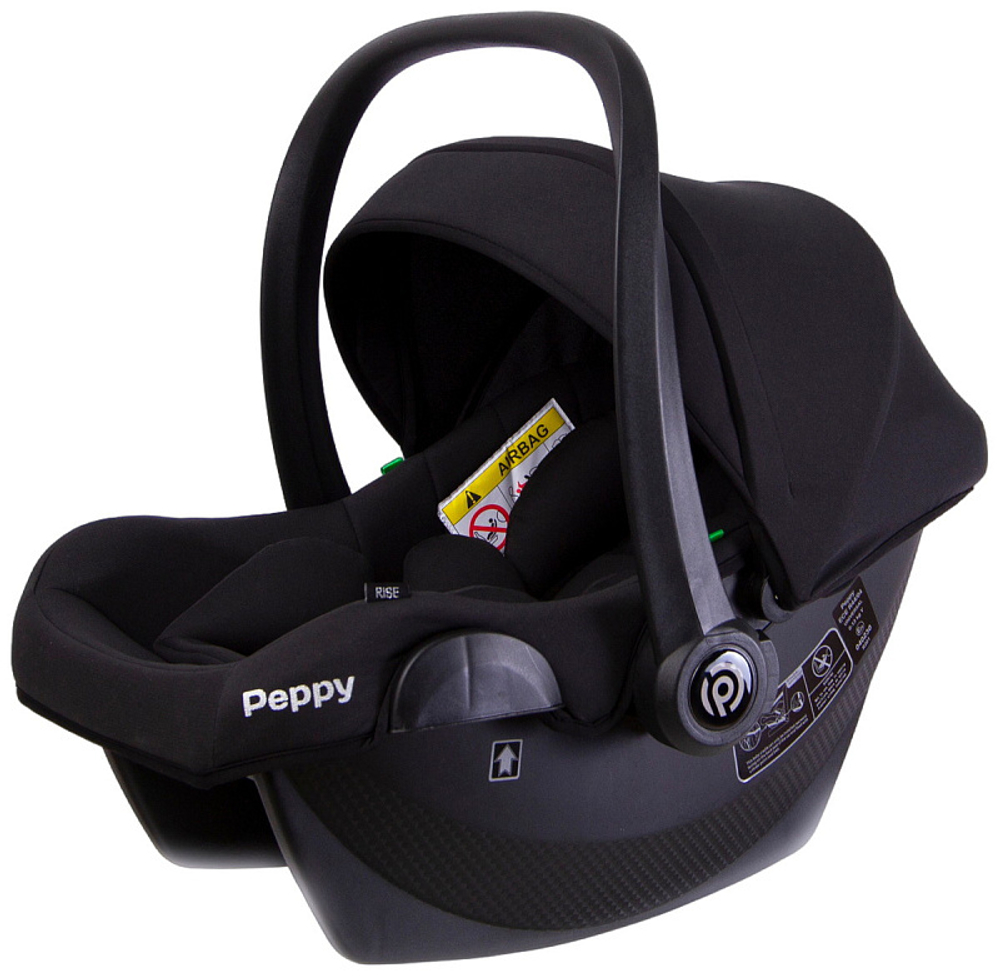 Детская коляска Peppy Monaco 3 в 1 с автокреслом Rise Brilliant black (черный), рама черный глянец