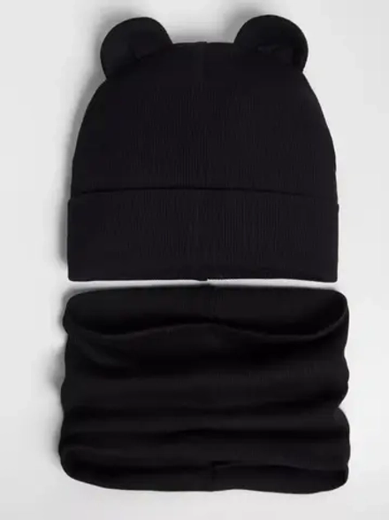 Шапка детская осенняя с ушками и снуд