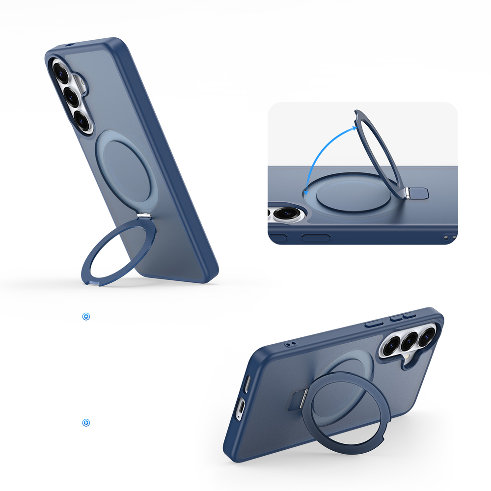 Матовый темно-синий чехол с MagSafe для Samsung Galaxy S26+ Плюс, серия Yind Series Case от Dux Ducis (версия с магнитной откидной подставкой)