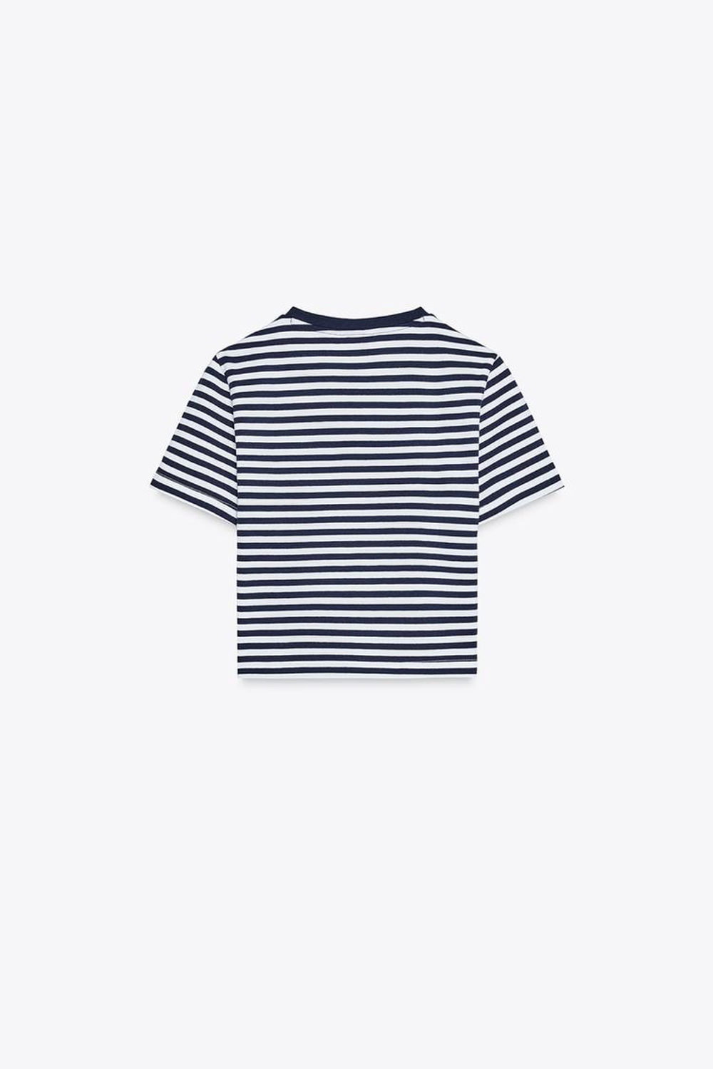 ZARA УКОРОЧЕННАЯ ФУТБОЛКА ИЗ ЭЛАСТИЧНОЙ ТКАНИ, СИНИЙ/БЕЛЫЙ