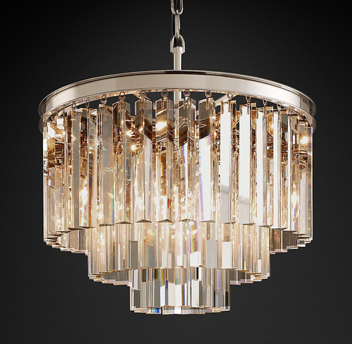 Подвесной дизайнерский светильник  1920s Odeon Clear Glass Fringe 3-Tier Chandelier by Restoration Hardware