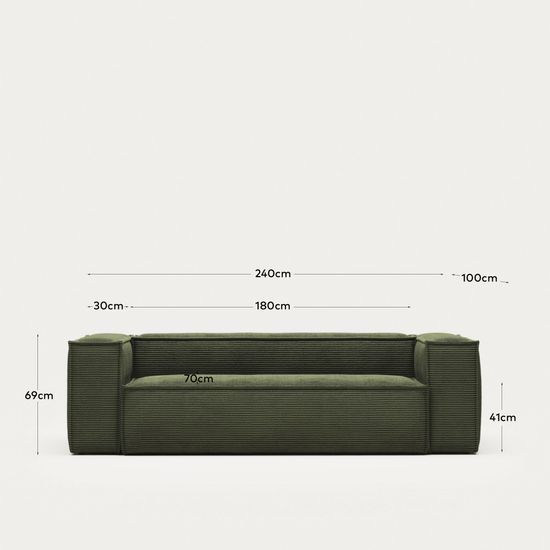 Диван Blok 3-х местный в плотном зеленом вельвете 240 см