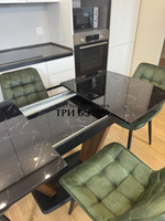 Кухонный раскладной стол "Прадо" черный мрамор и 4 стула Бостон