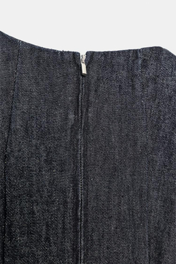 ZARA ДЖИНСОВОЕ ПЛАТЬЕ TRF С ВОЛАНАМИ, ТЕМНЫЙ ИНДИГО