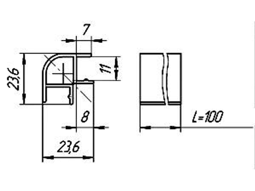 Профиль соед. для цоколя 90* внутр. ламин. белый, 100мм