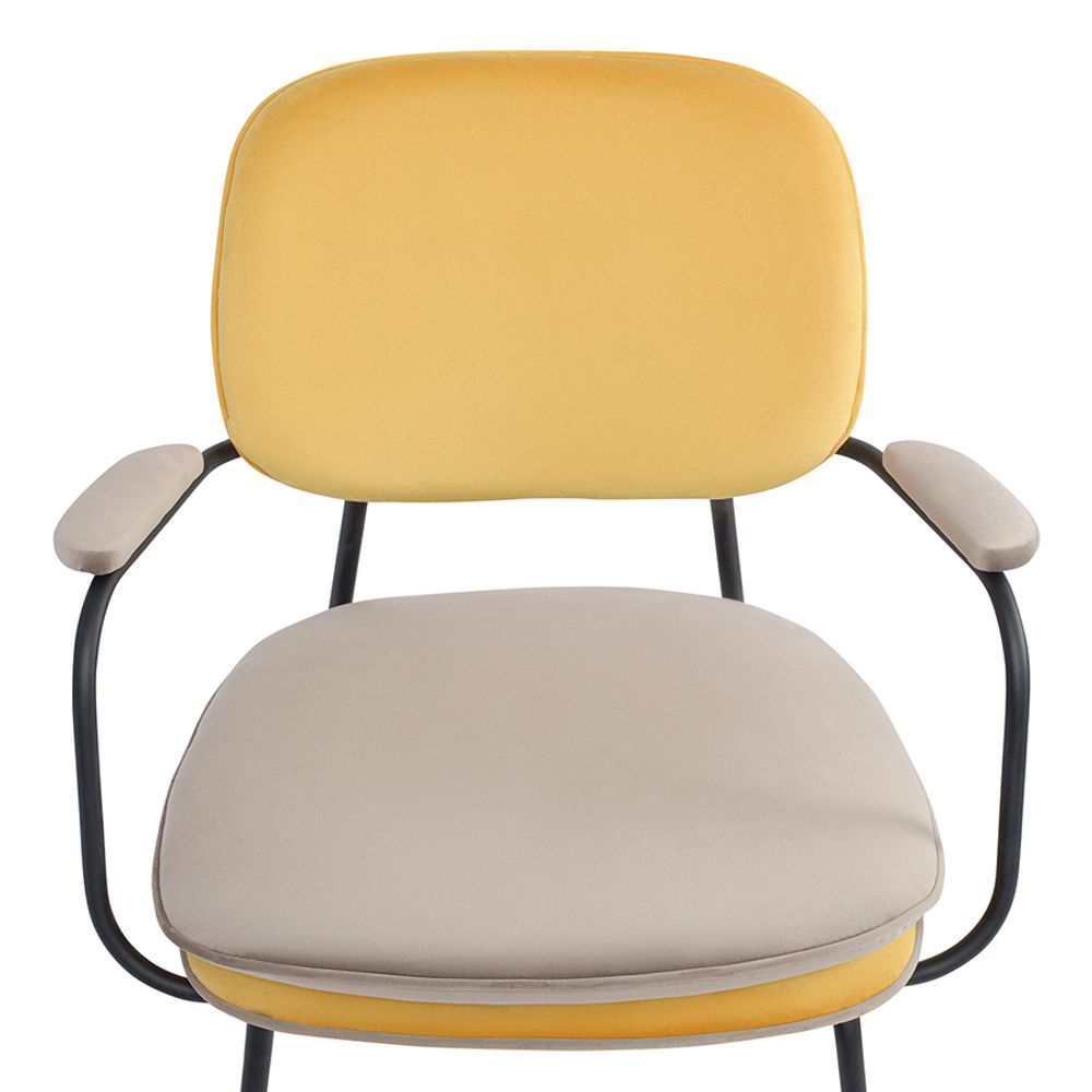 Стул с подлокотниками и контрастным кантом Pea, велюр, желтый/бежевый