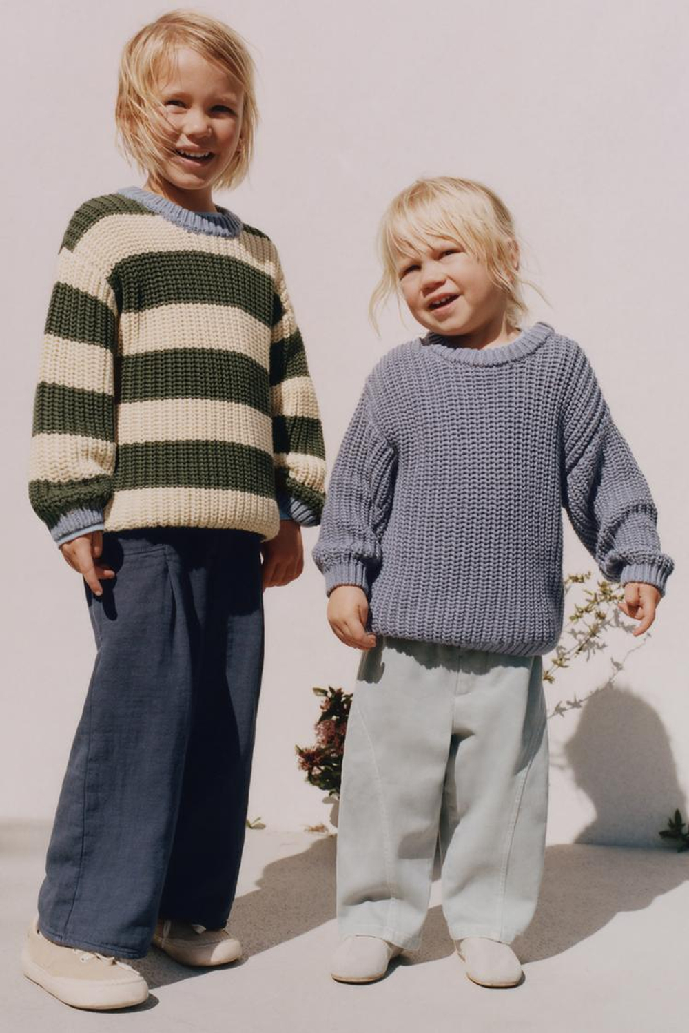 ZARA TIMELESZ - БРЮКИ BAGGY ИЗ СМЕСОВОЙ ШЕРСТИ И ТВИЛА, СЕРО-СИНИЙ