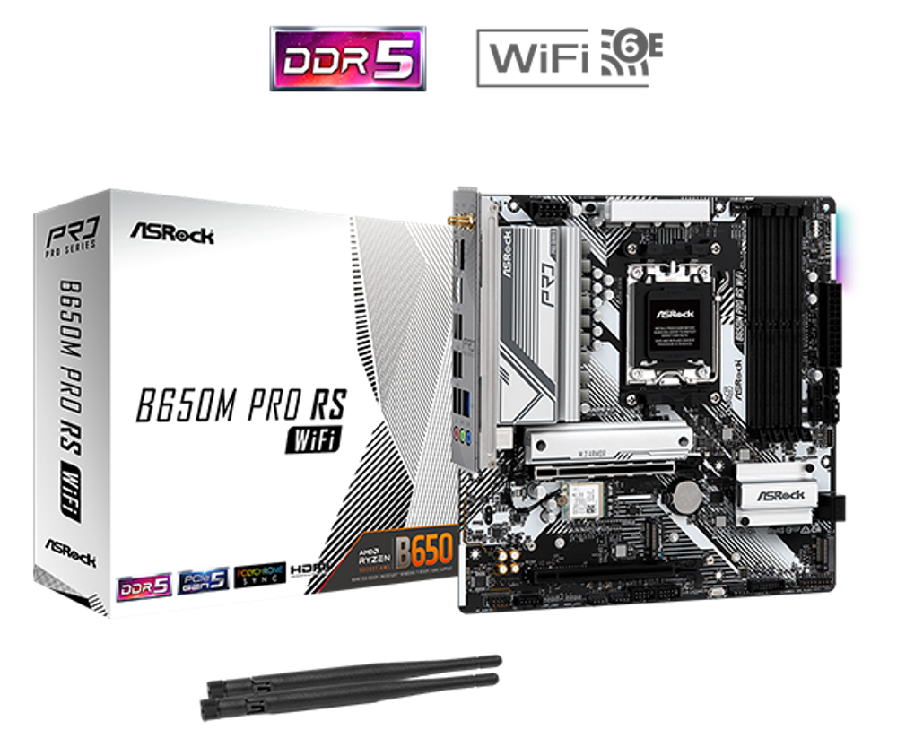 Материнская плата ASRock B650M PRO RS WIFI AM5 4xDDR5 4xSATA3 3xM.2 HDMI DP mATX