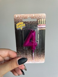 Свеча -цифра "4" Диамант Маджента 4,5 см