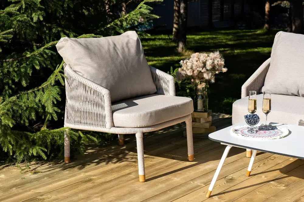 "Верона" лаунж-зона 5-местная плетеная из роупа (веревки), каркас алюминиевый белый, роуп бежевый