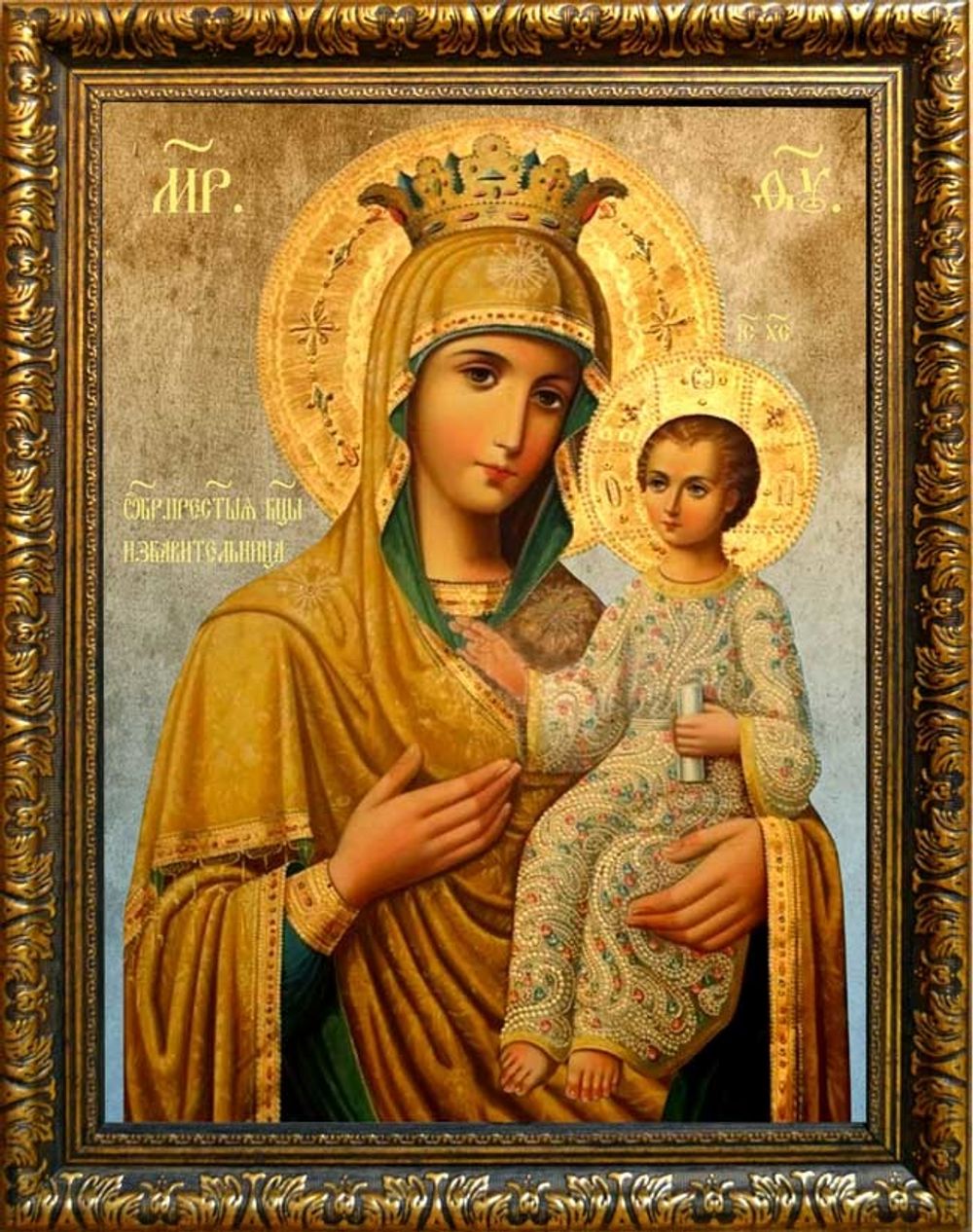 Избавительница. Икона Богородицы на льняном холсте.