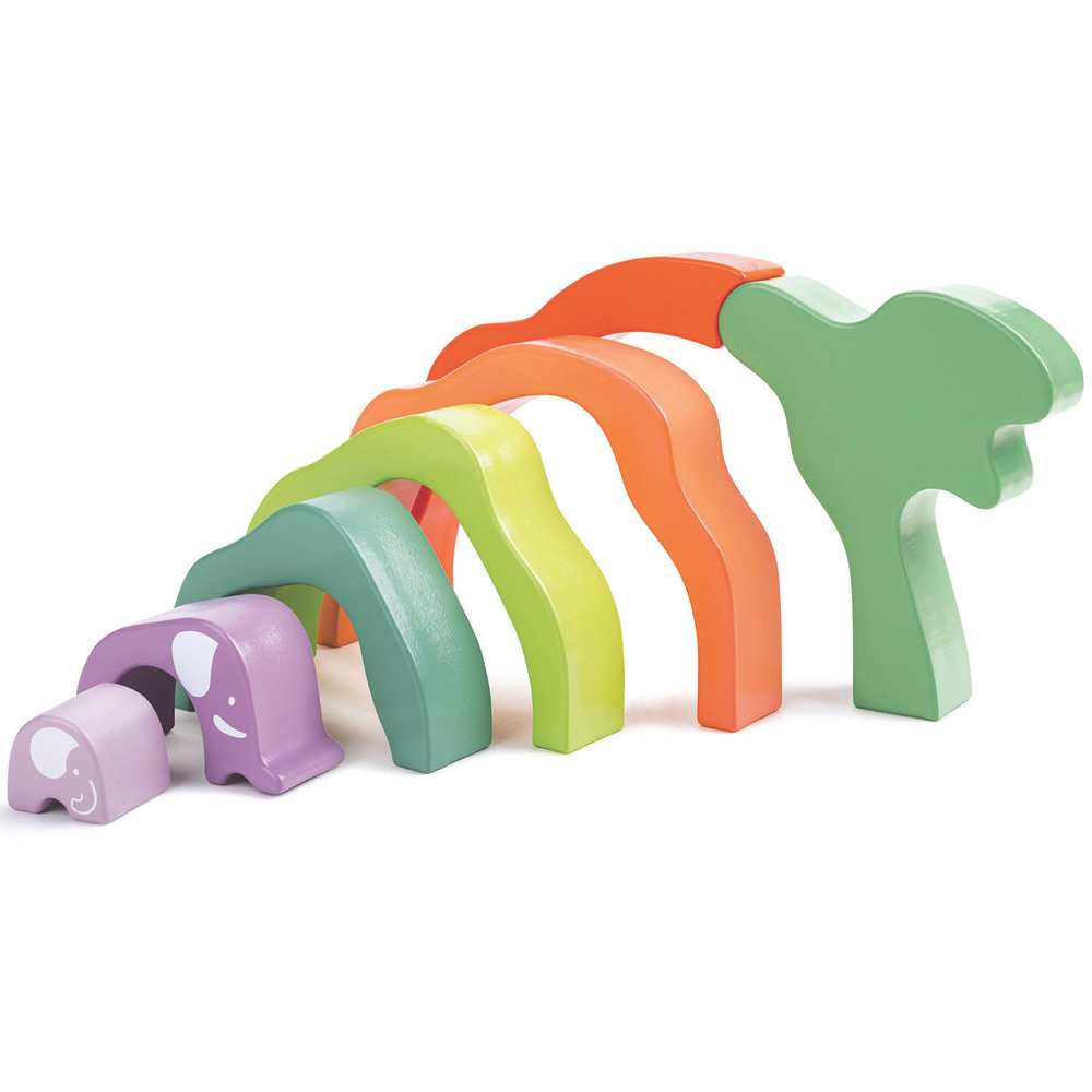 Развивающая игрушка 3 в 1 "На сафари со слонами" для малышей (пирамидка, пазл, игра-балансир)